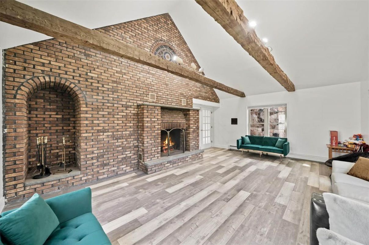 Fireplace, Interior, Stone Walls, Wooden Beams, Wood Texture Flooring