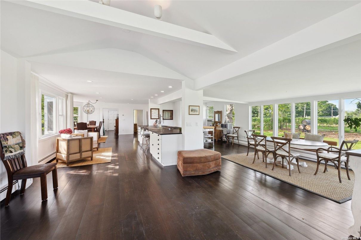 Dining room, Interior, Kitchen, Living room, Pendant Lights, Recessed Lighting, Wood Texture Flooring