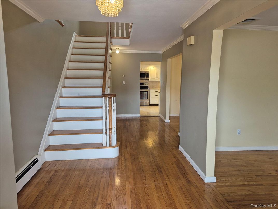 Chandelier, Interior, Kitchen, Stainless Steel Appliances, Wood Texture Flooring