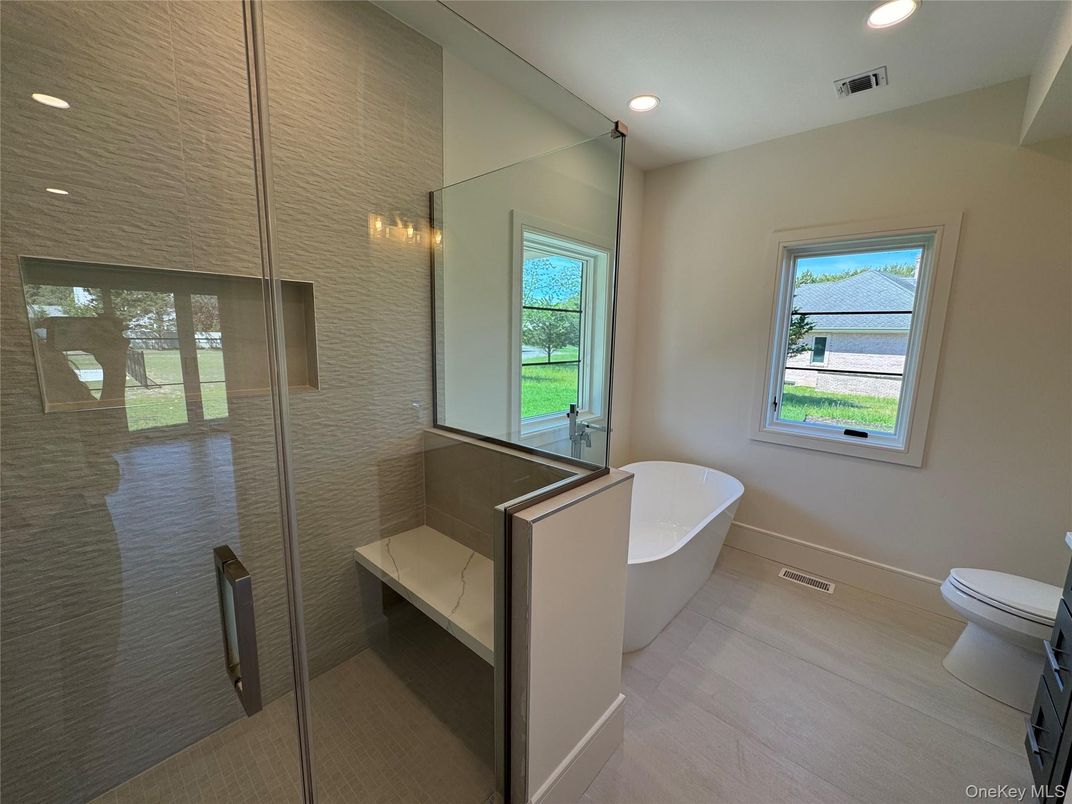 Bathroom, Free Standing Baths, Glass Shower, Interior, Recessed Lighting