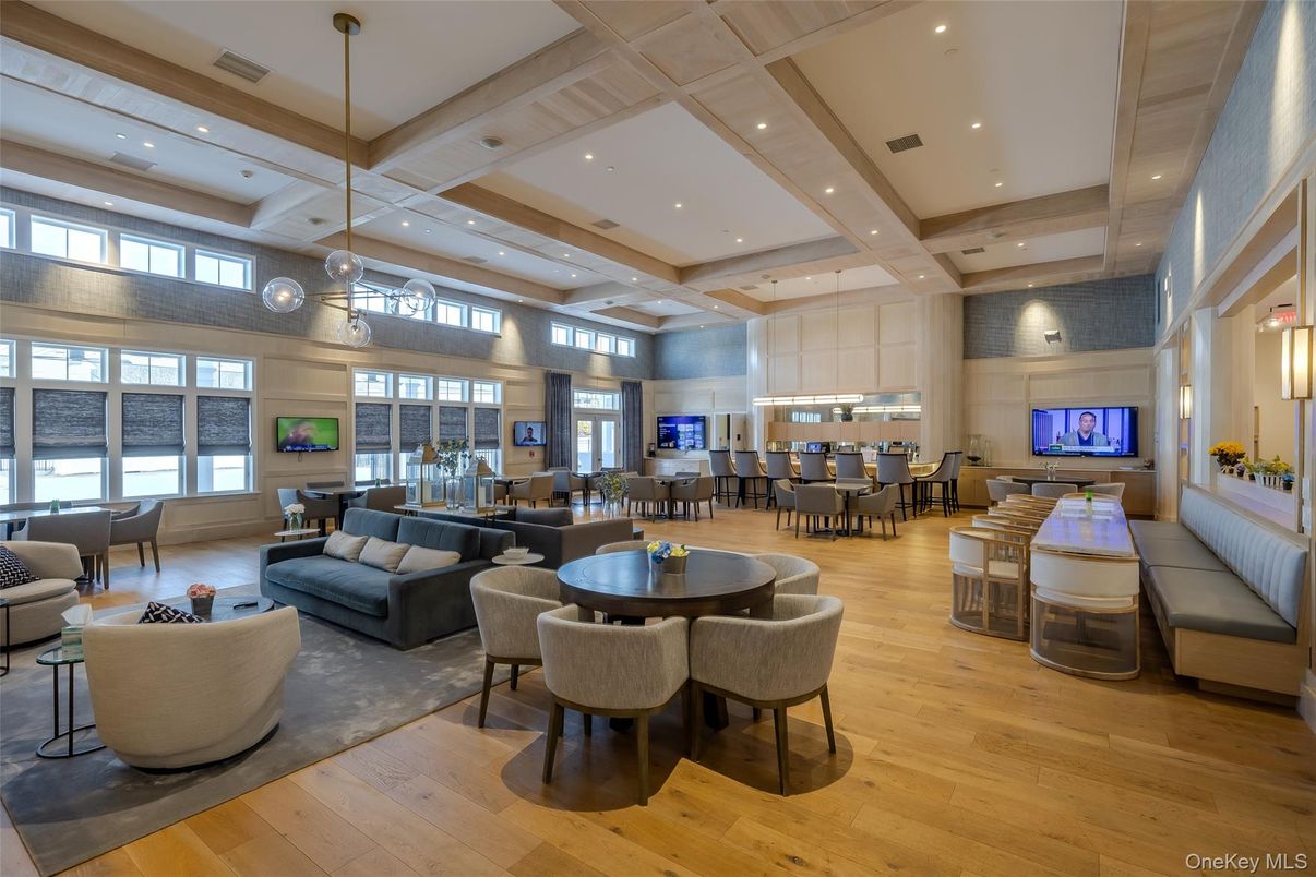Dining room, Fireplace, Interior, Living room, Pendant Lights, Recessed Lighting, Wood Texture Flooring