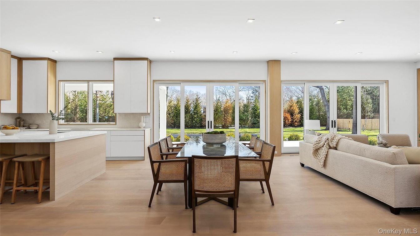 Dining room, Interior, Kitchen, Living room, Recessed Lighting, Wood Texture Flooring