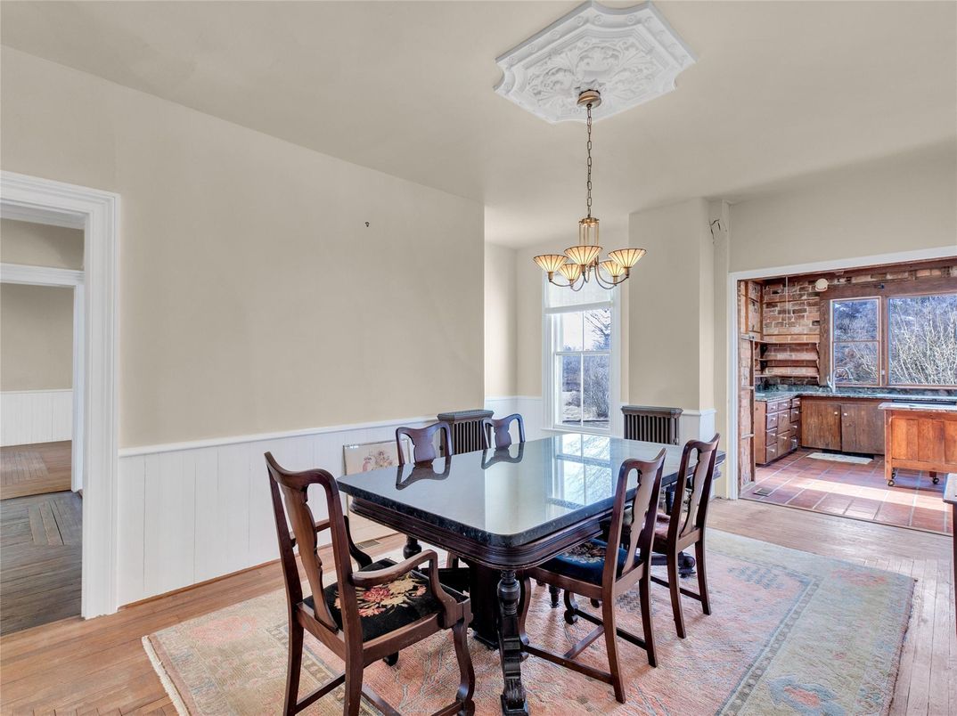Chandelier, Dining room, Interior, Stone Walls, Wood Texture Flooring