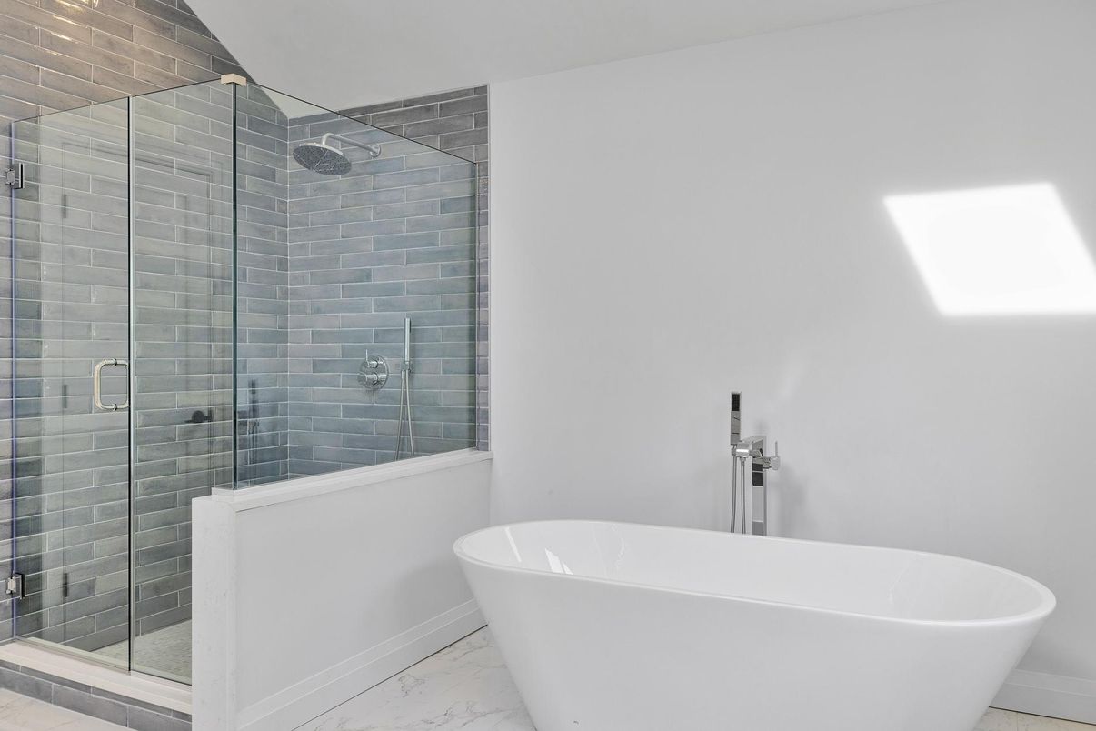 Bathroom, Free Standing Baths, Glass Shower, Interior, Marble