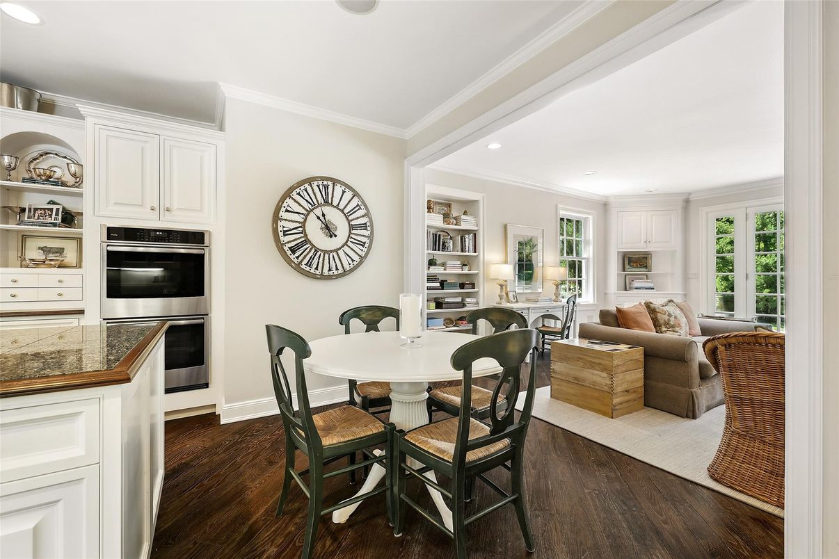 Dining room, Interior, Kitchen, Recessed Lighting, Stainless Steel Appliances, Wood Texture Flooring