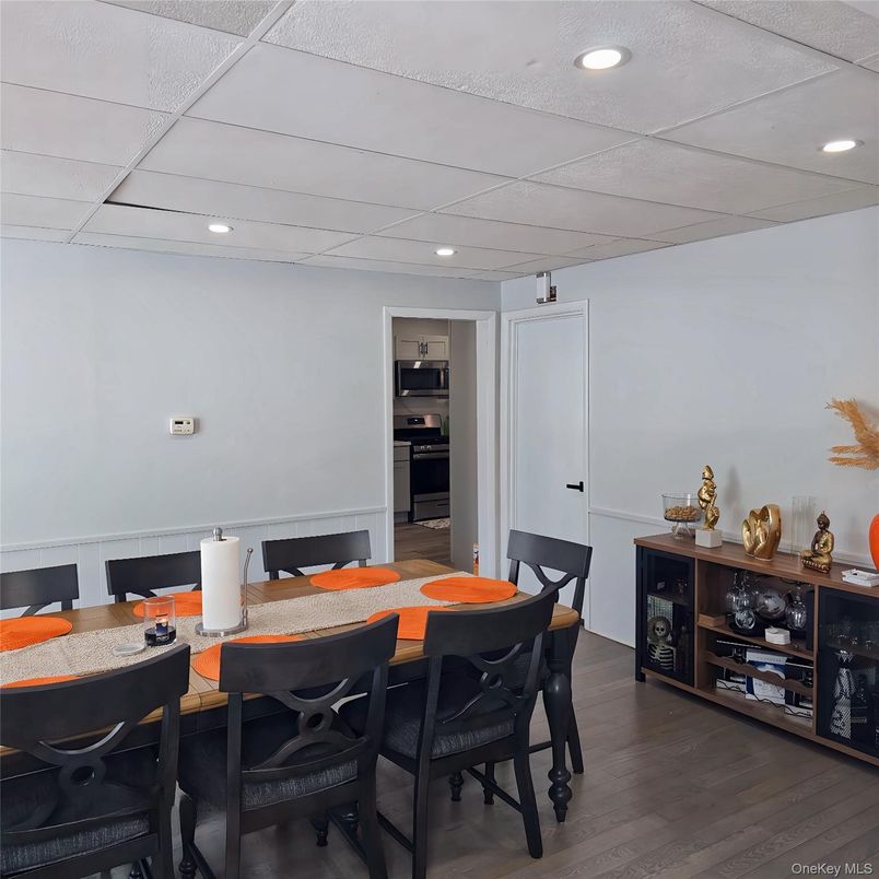 Dining room, Interior, Recessed Lighting, Wood Texture Flooring
