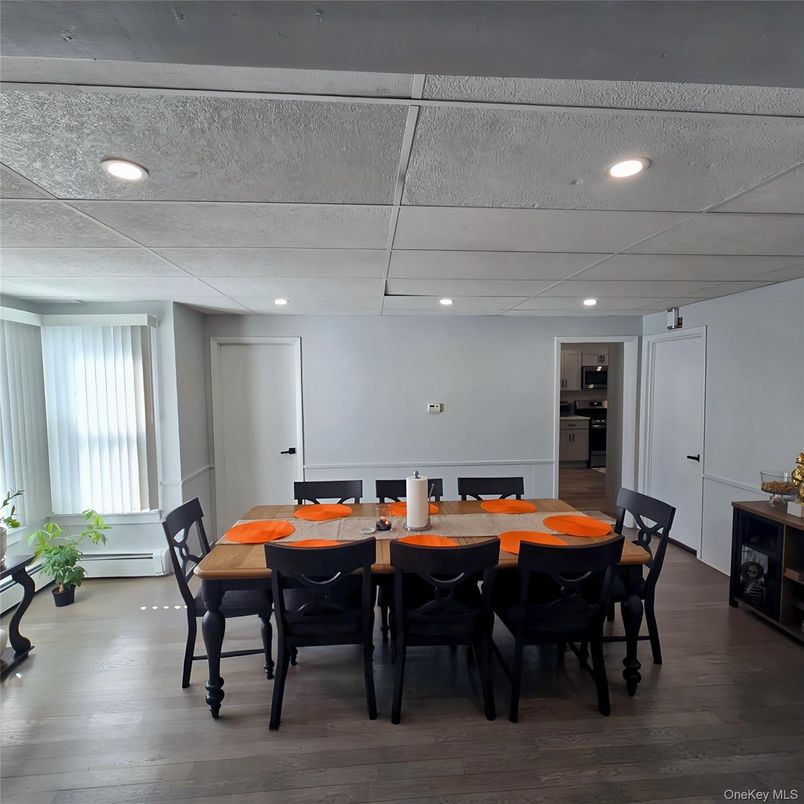 Dining room, Interior, Recessed Lighting, Wood Texture Flooring