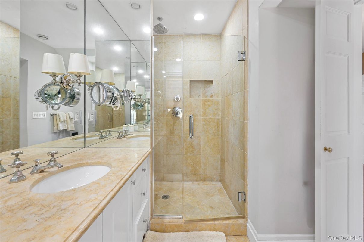 Bathroom, Dual Sink Vanities, Glass Shower, Interior, Recessed Lighting