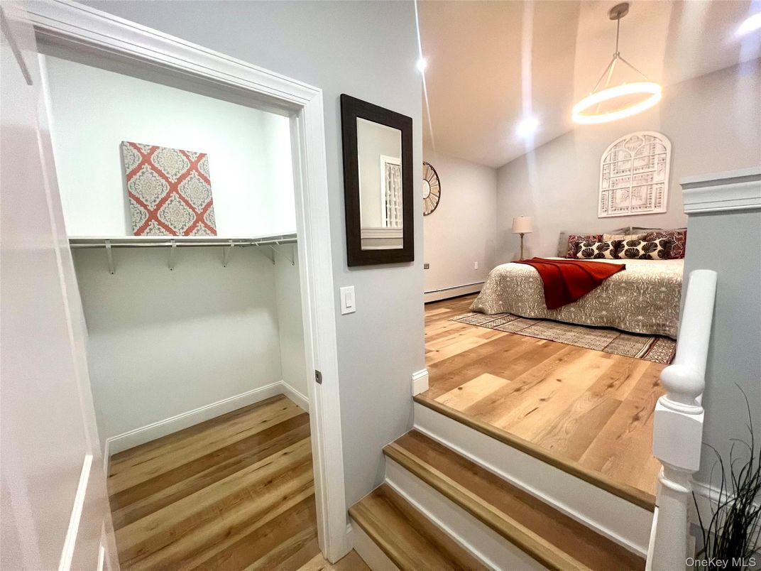 Bedroom, Interior, Pendant Lights, Recessed Lighting, Wood Texture Flooring