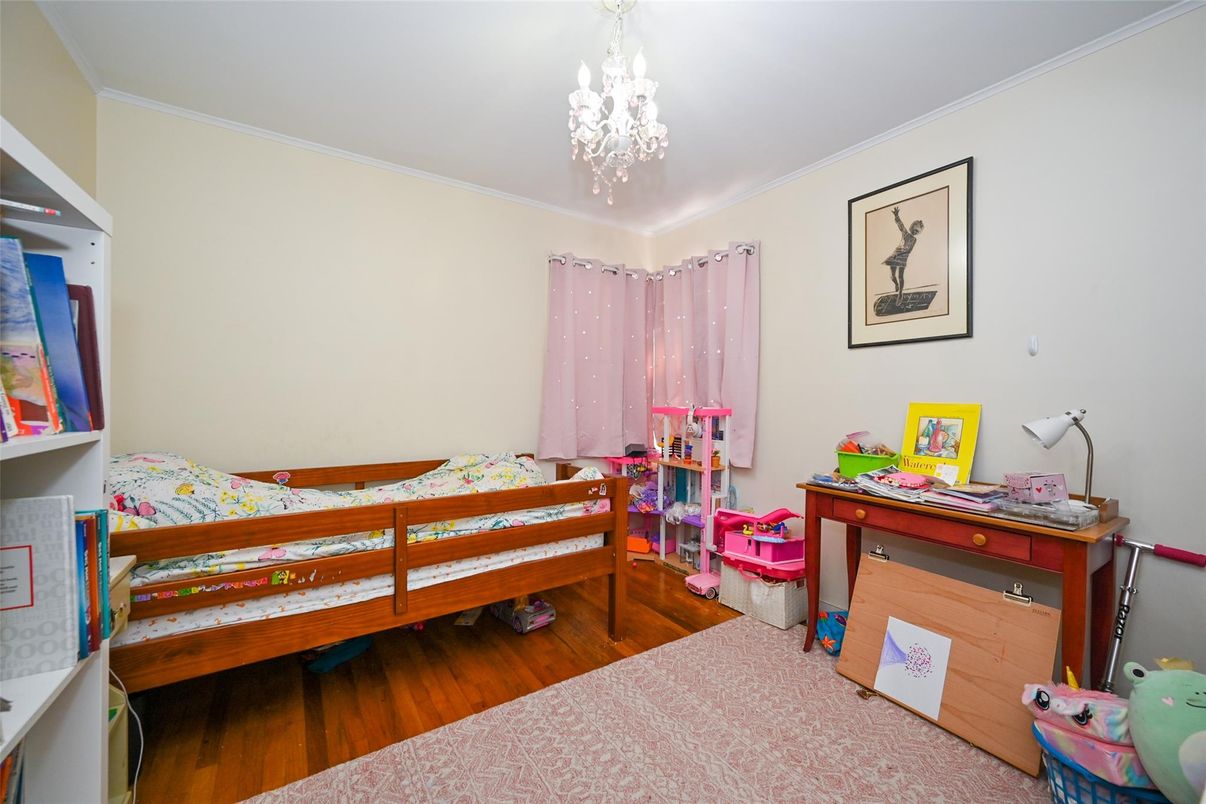 Bedroom, Chandelier, Interior, Wood Texture Flooring