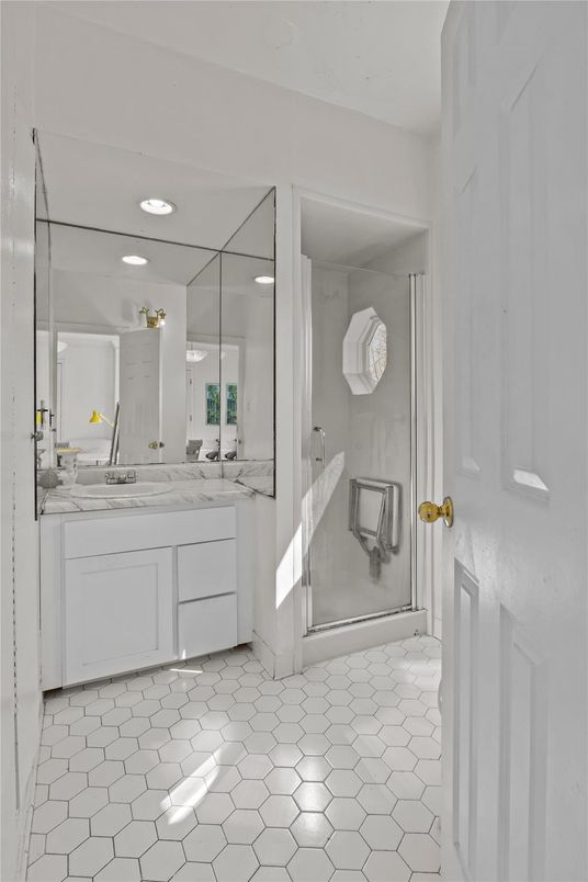 Bathroom, Glass Shower, Interior, Recessed Lighting