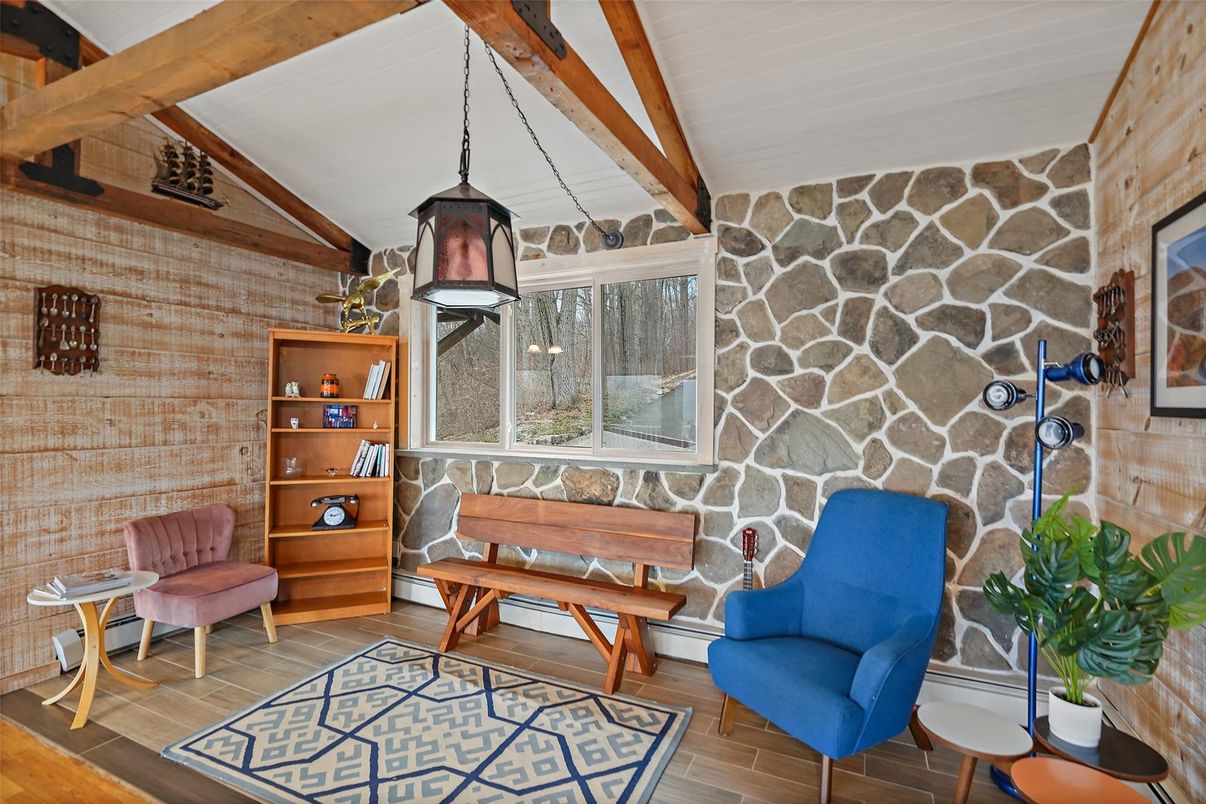 Interior, Stone Walls, Wood Texture Flooring