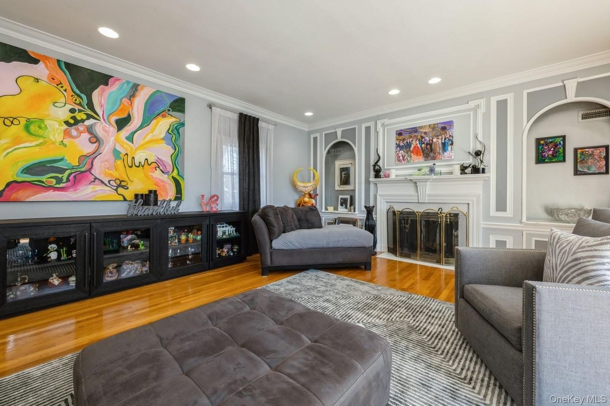 Fireplace, Interior, Recessed Lighting, Wood Texture Flooring