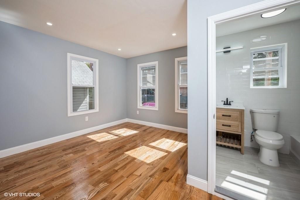 Bathroom, Empty room, Interior, Recessed Lighting, Wood Texture Flooring