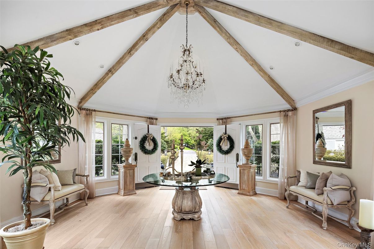 Chandelier, Interior, Wooden Beams, Wood Texture Flooring