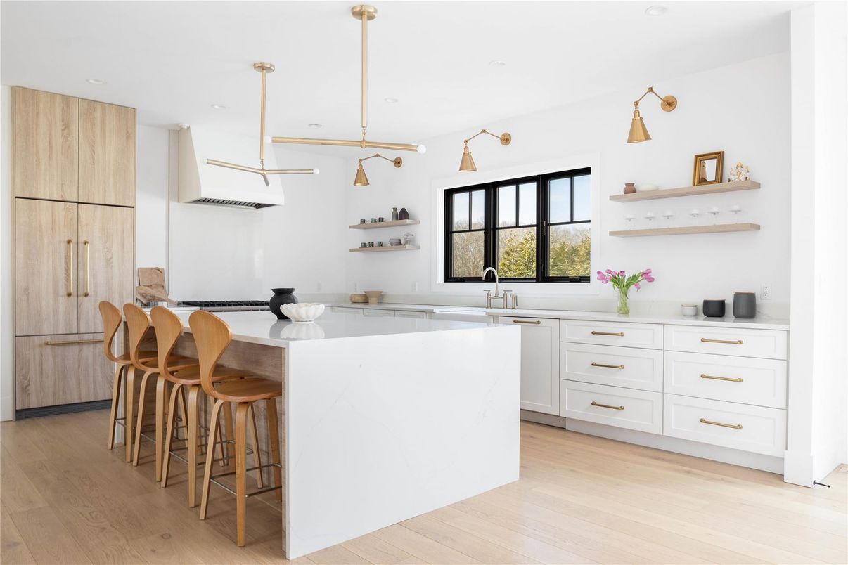 Interior, Kitchen, Pendant Lights, Recessed Lighting, Wood Texture Flooring