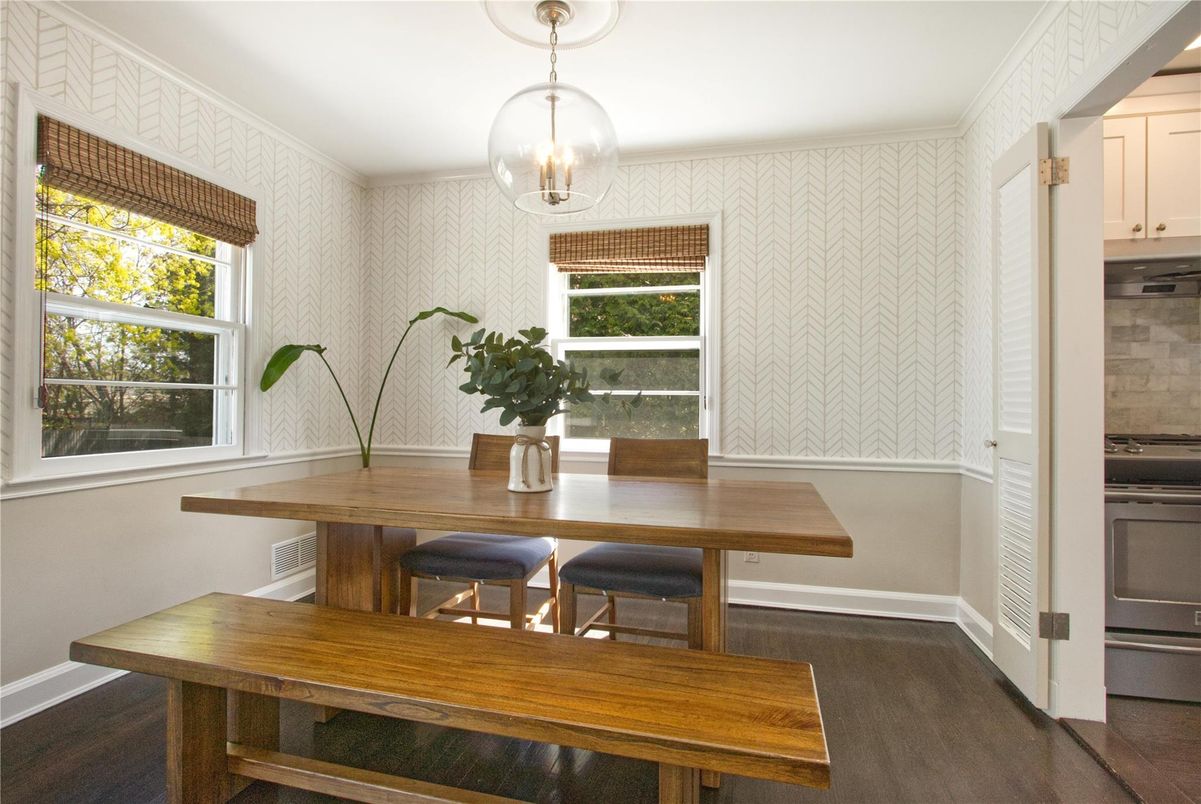 Dining room, Interior, Pendant Lights, Wood Texture Flooring