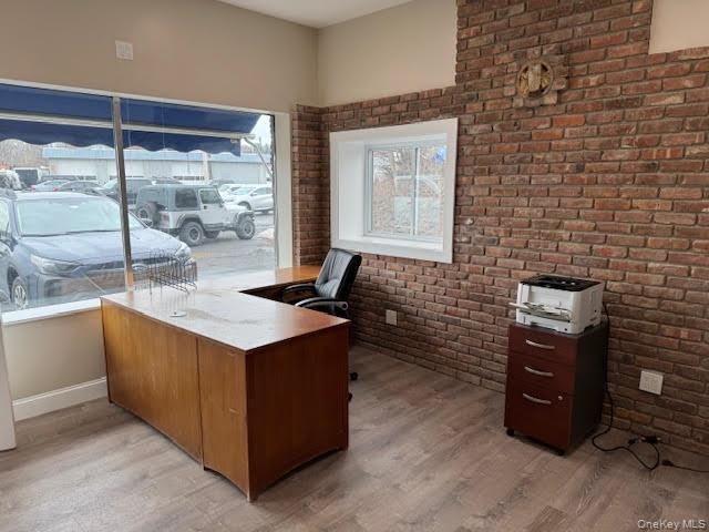 Home Office, Interior, Stone Walls, Wood Texture Flooring