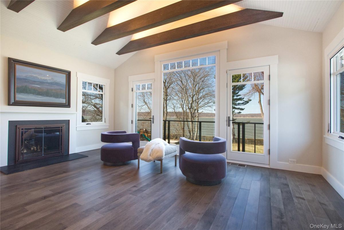 Fireplace, Interior, Water, Wooden Beams, Wood Texture Flooring