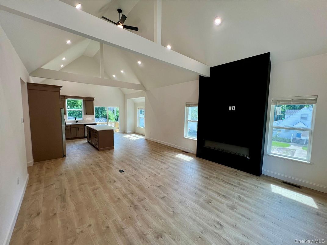 Empty room, Fireplace, Interior, Recessed Lighting, Wood Texture Flooring