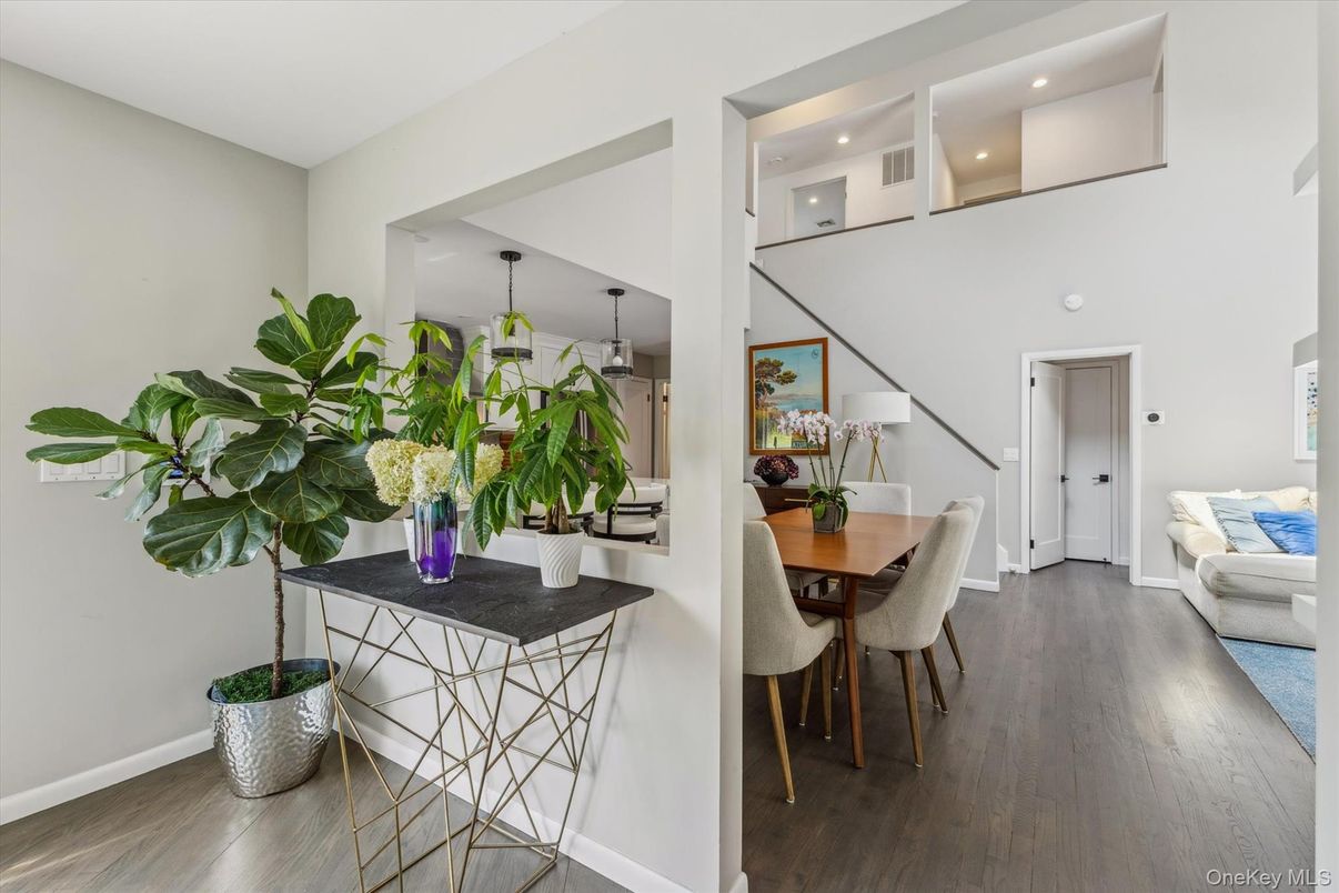 Dining room, Interior, Recessed Lighting, Wood Texture Flooring