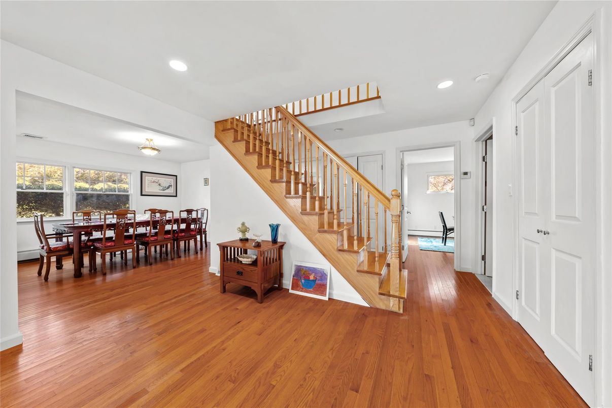 Dining room, Interior, Recessed Lighting, Wood Texture Flooring