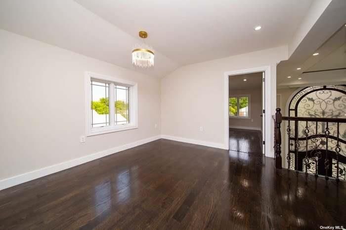 Chandelier, Empty room, Interior, Recessed Lighting, Wood Texture Flooring