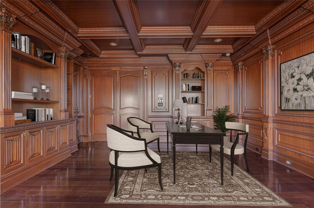 Home Office, Interior, Recessed Lighting, Wooden Beams, Wooden Ceilings, Wood Texture Flooring, Wooden Walls