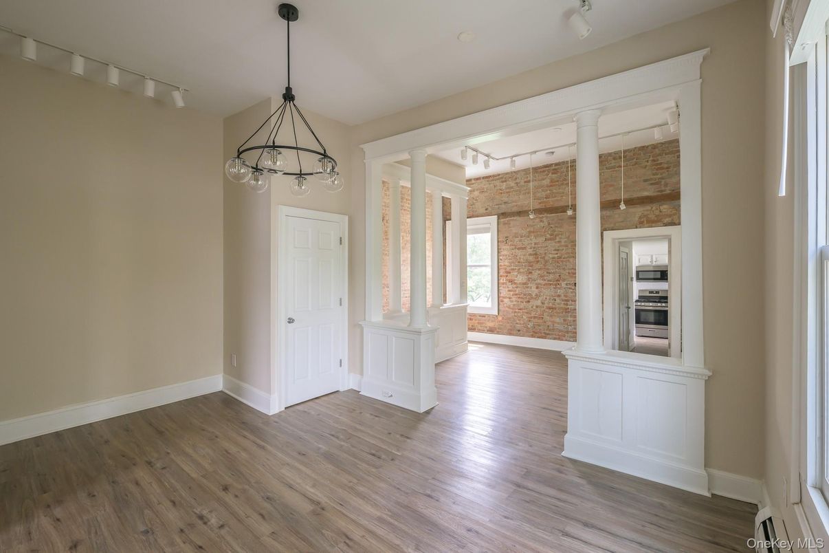 Chandelier, Empty room, Interior, Pendant Lights, Wood Texture Flooring