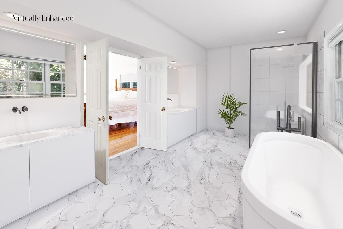 Bathroom, Free Standing Baths, Glass Shower, Interior, Marble, Recessed Lighting