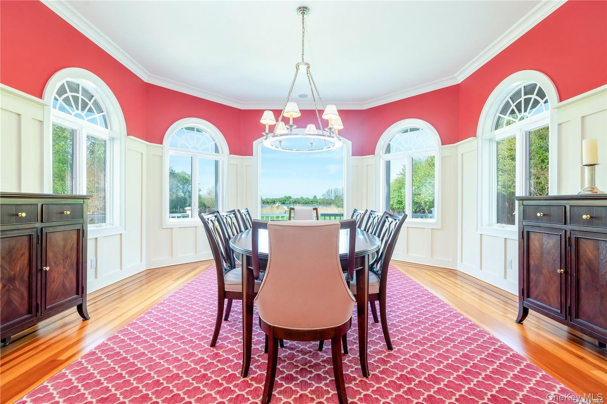 Chandelier, Dining room, Interior, Pendant Lights, Wood Texture Flooring