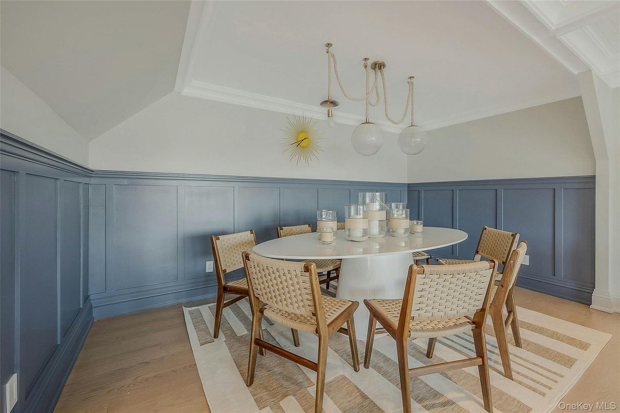 Dining room, Interior, Pendant Lights, Wood Texture Flooring