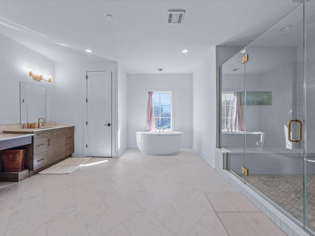 Bathroom, Dual Sink Vanities, Free Standing Baths, Glass Shower, Interior, Recessed Lighting