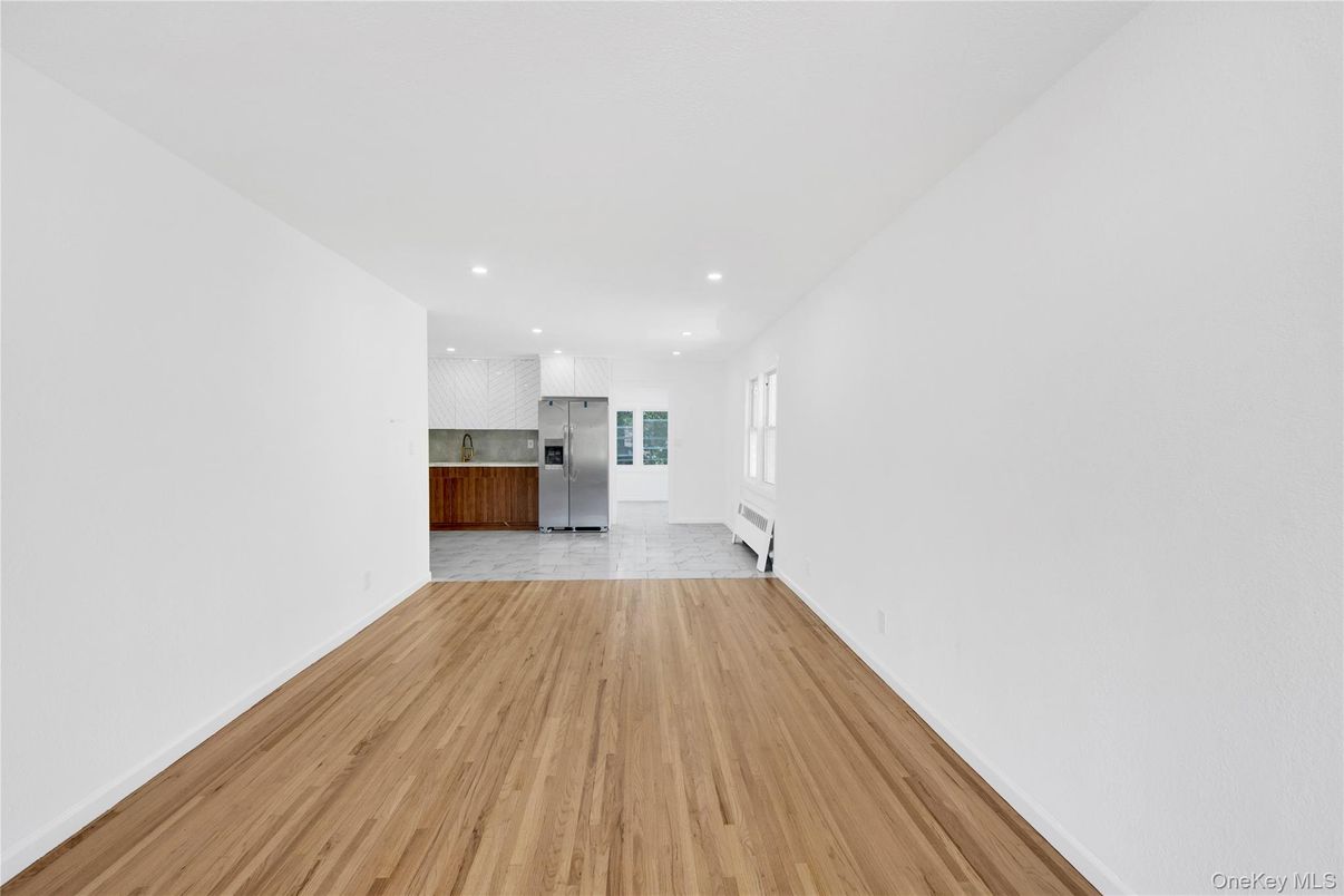 Empty room, Interior, Kitchen, Recessed Lighting, Wood Texture Flooring