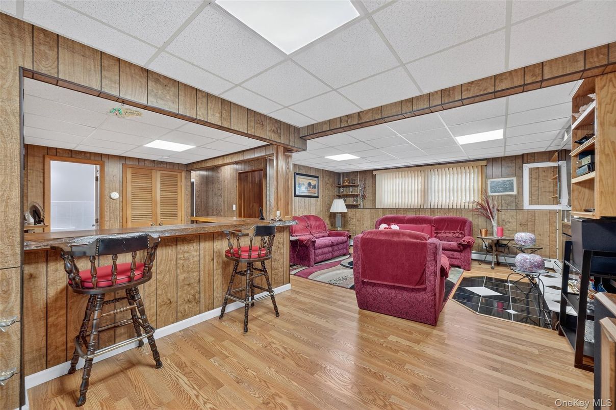 Interior, Living room, Recessed Lighting, Wood Texture Flooring, Wooden Walls