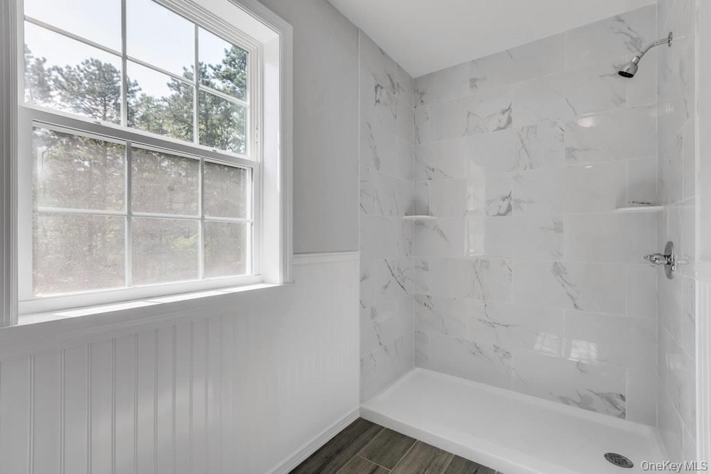 Bathroom, Interior, Marble Walls, Wood Texture Flooring