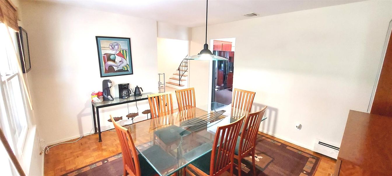 Dining room, Interior, Pendant Lights, Wood Texture Flooring