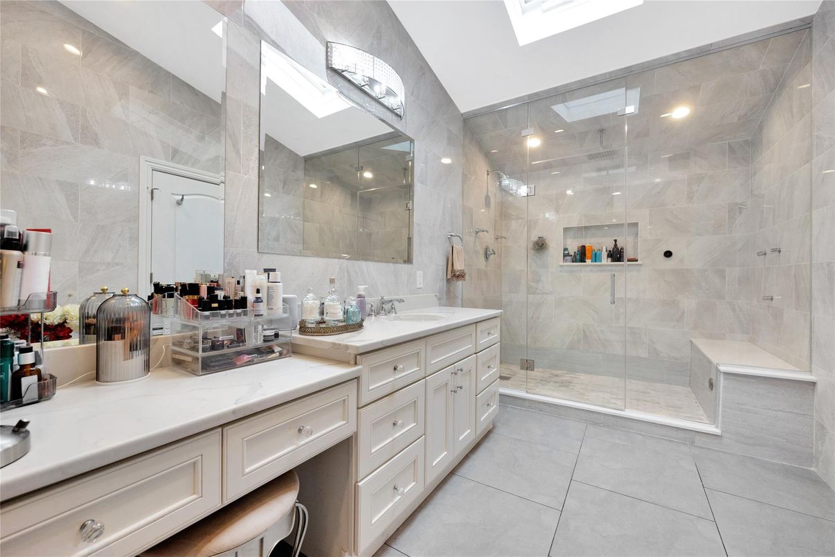 Bathroom, Dual Sink Vanities, Glass Shower, Interior, Recessed Lighting