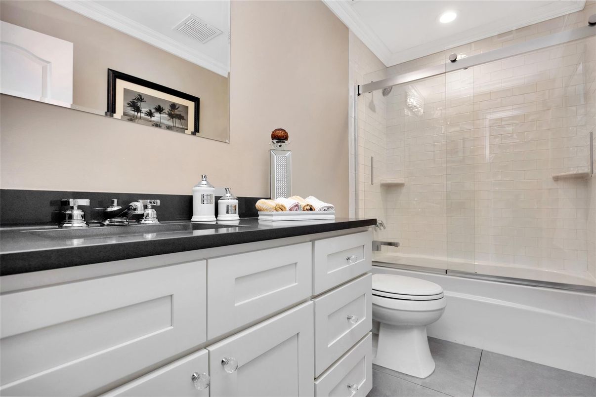 Bathroom, Dual Sink Vanities, Glass Shower, Interior, Recessed Lighting