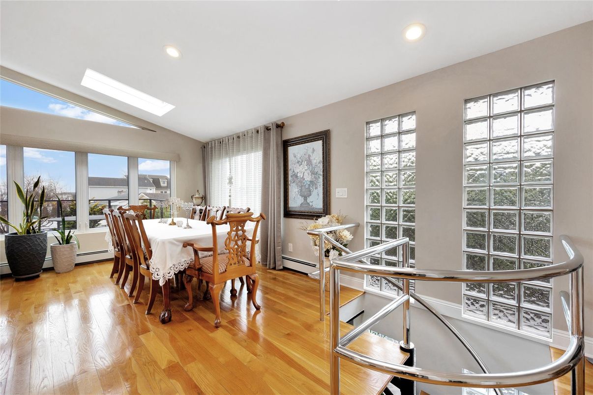 Dining room, Interior, Recessed Lighting, Wood Texture Flooring