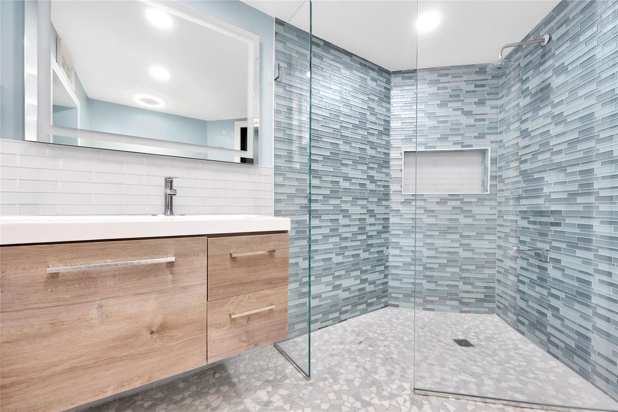 Bathroom, Glass Shower, Interior, Recessed Lighting