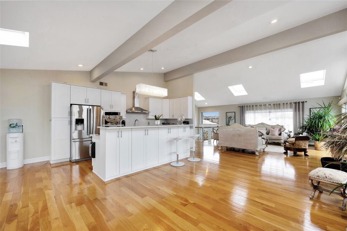 Interior, Kitchen, Living room, Recessed Lighting, Stainless Steel Appliances, Wood Texture Flooring