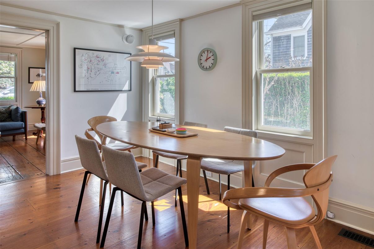 Dining room, Interior, Pendant Lights, Wood Texture Flooring