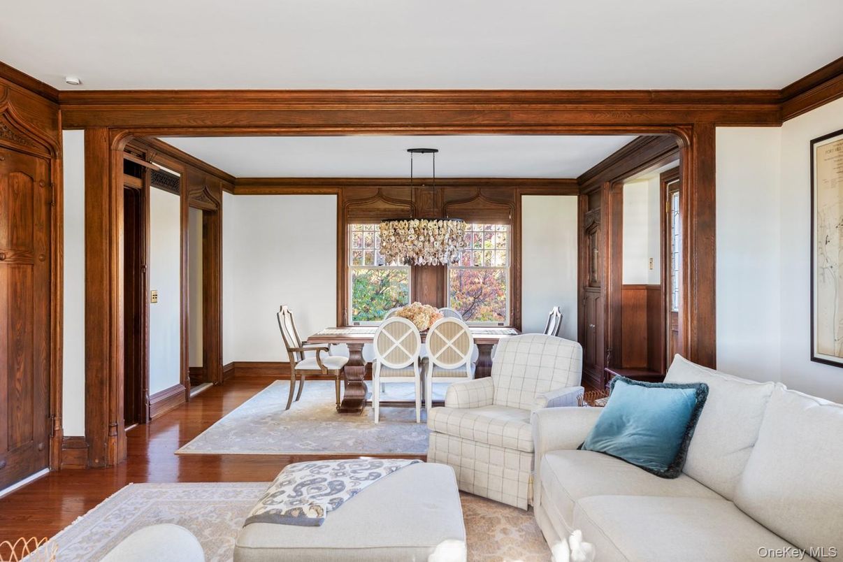 Chandelier, Dining room, Interior, Wood Texture Flooring
