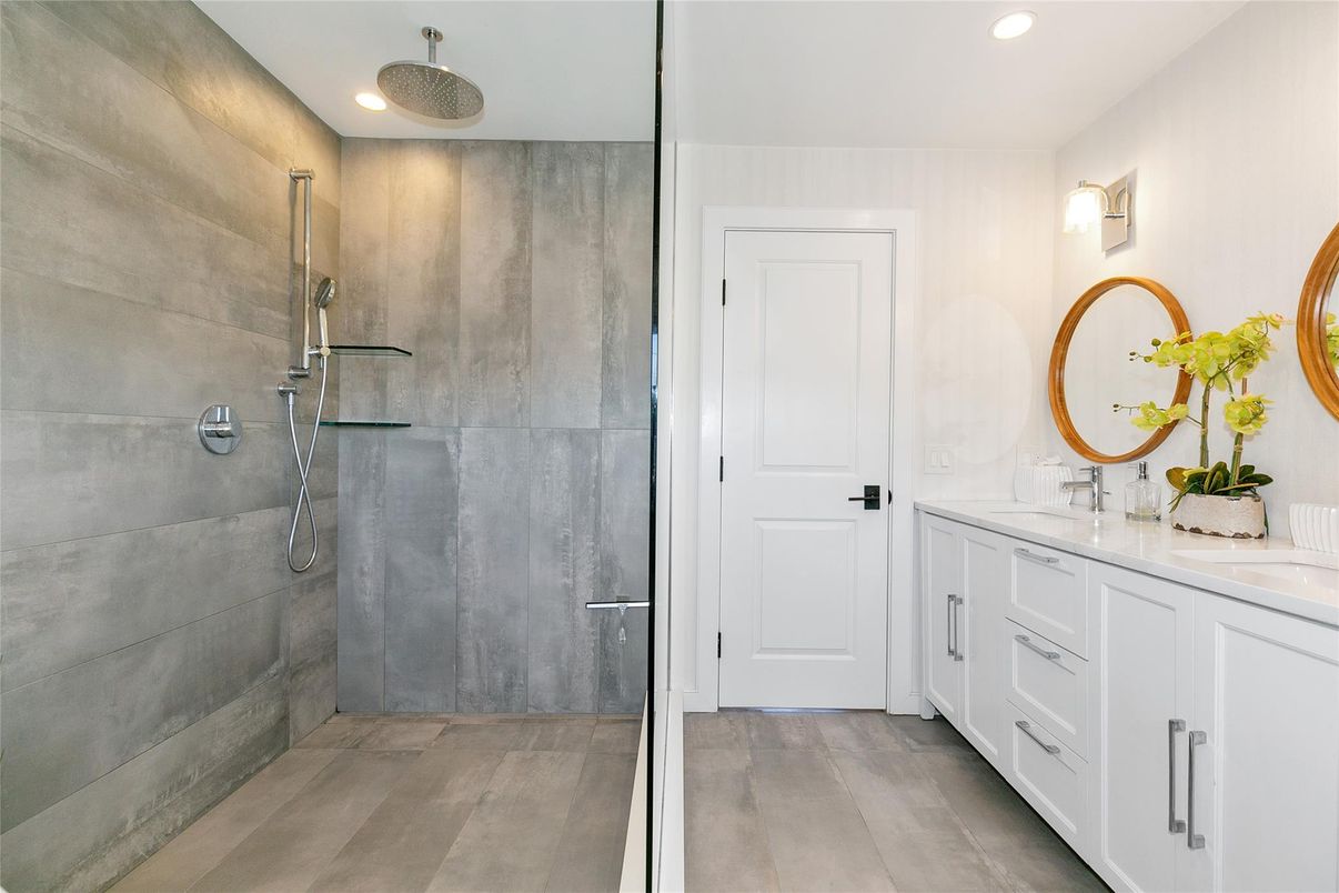 Bathroom, Glass Shower, Interior, Recessed Lighting