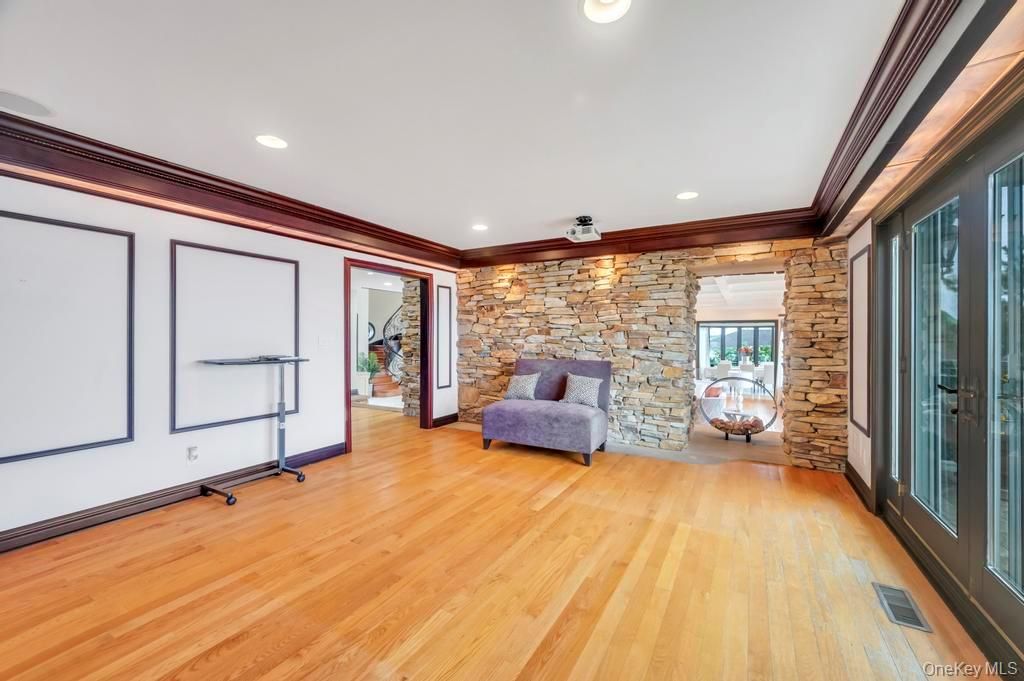 Interior, Recessed Lighting, Stone Walls, Wood Texture Flooring