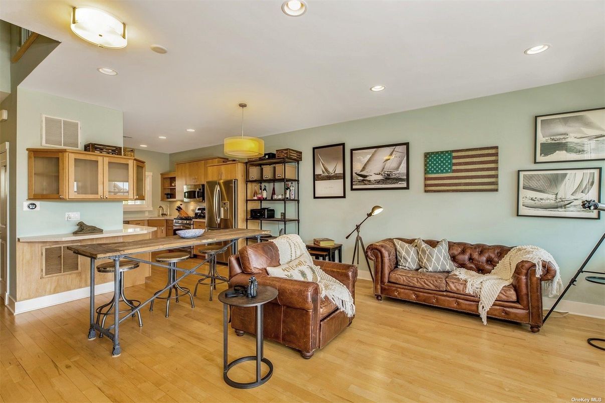 Interior, Kitchen, Living room, Recessed Lighting, Stainless Steel Appliances, Wood Texture Flooring