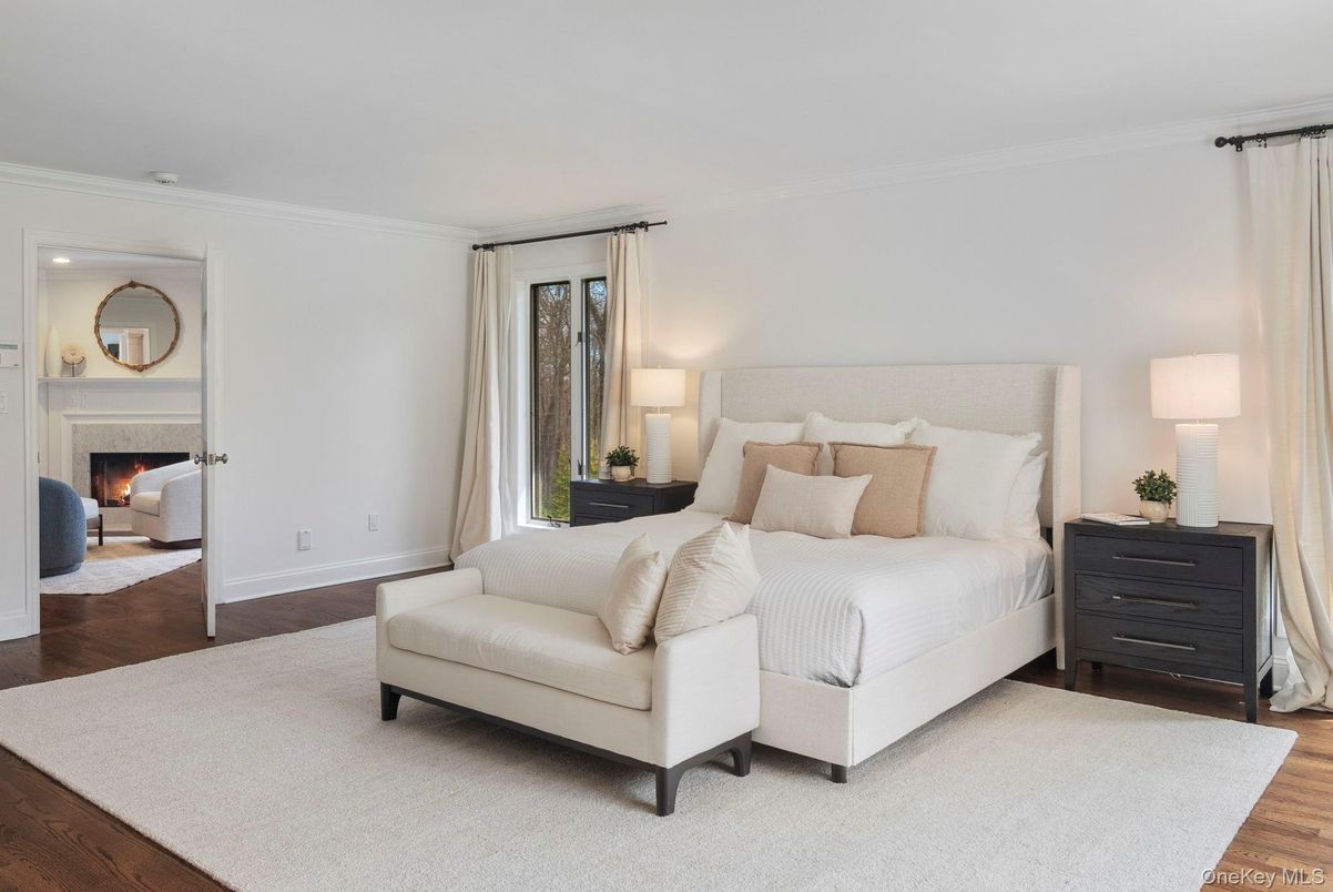 Bedroom, Fireplace, Interior, Wood Texture Flooring