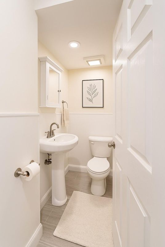 Bathroom, Interior, Recessed Lighting, Wood Texture Flooring