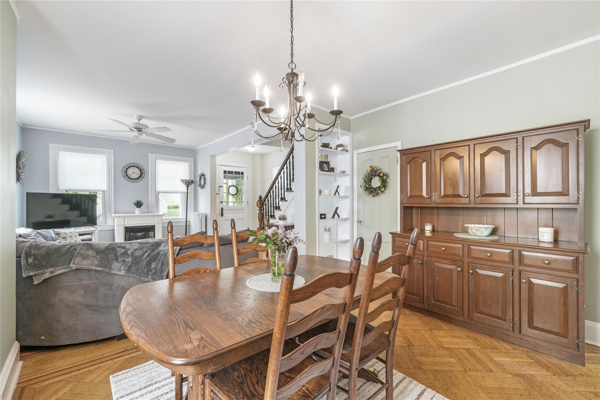Chandelier, Dining room, Fireplace, Interior, Living room, Wood Texture Flooring
